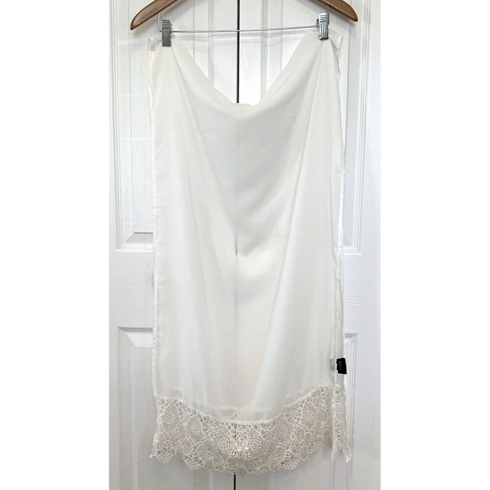 Cejon Silky Embroidered Shawl/Scarf White Lace Crochet Metallic Trim 22"x 70"